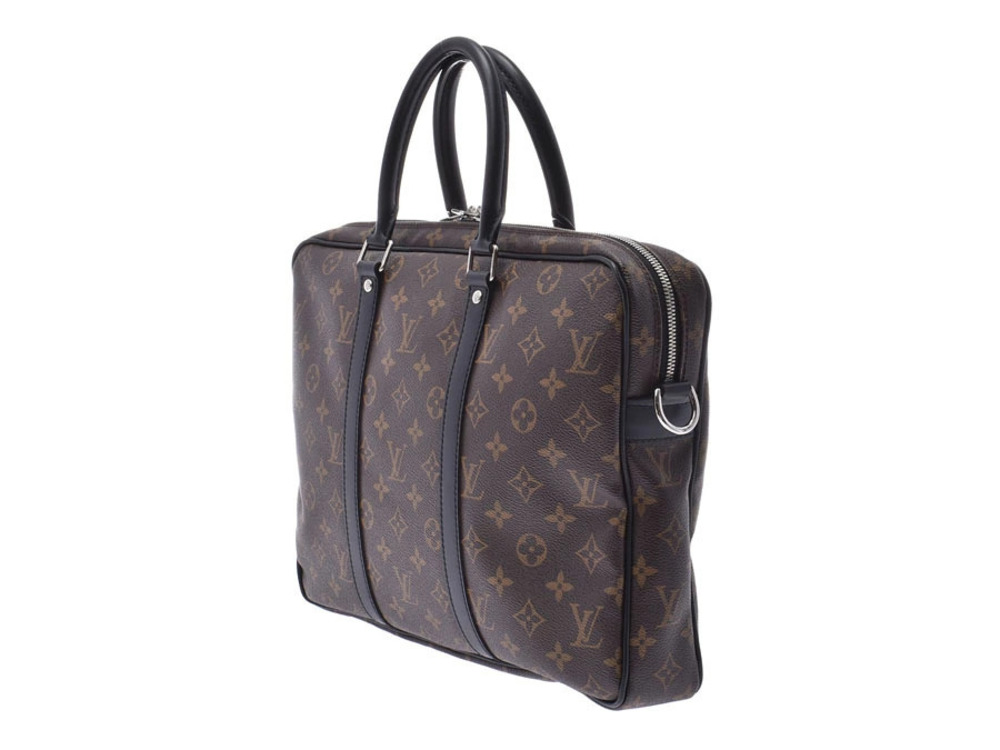 Louis Vuitton Black Macassar Strap Business Bag Leather PDV Brown Brown